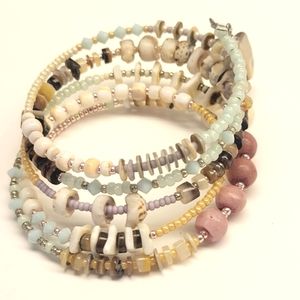 Boho Shell, Crystal, Glass Beaded Bracelet
